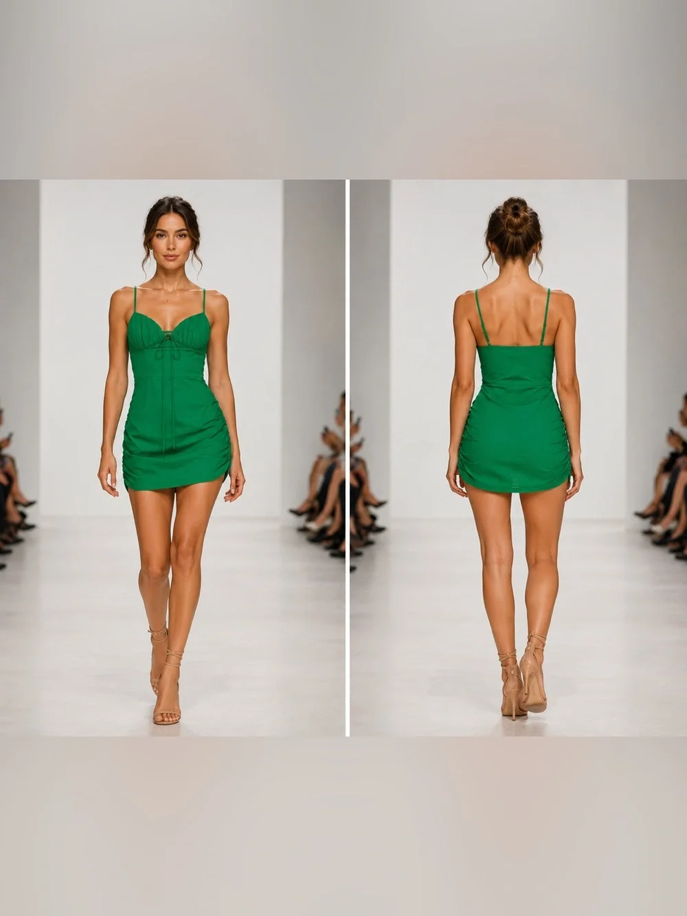 PrettyLittleThing Green Ruched Cut-Out Mini Dress Like New - US 2